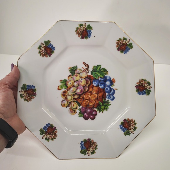 Artmark Octagonal Plate Wall Decor Decorative Fruit Design Gold Trim Japan 10.5" - Picture 1 of 11